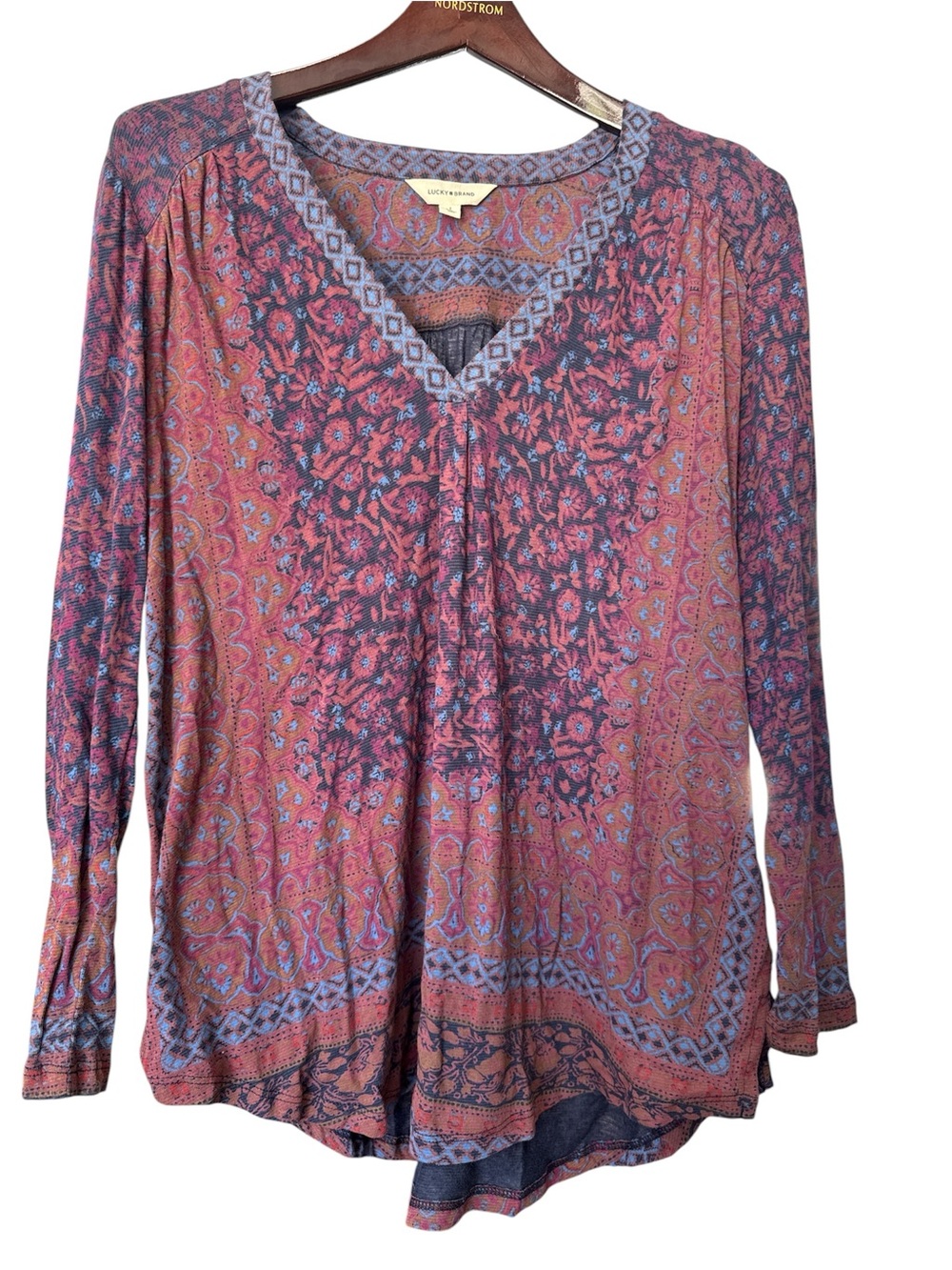 Lucky Brand Multicolor Paisley V-Neck Long Sleeve Top